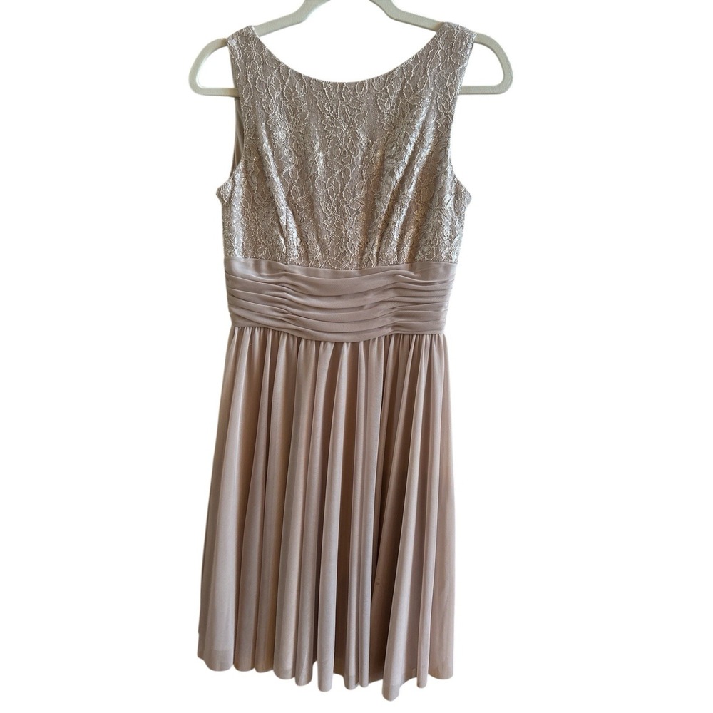 JH Evenings Taupe Woman's Size 8  F‎ Cocktail Dress Lace Sequins Pleated Chiffon